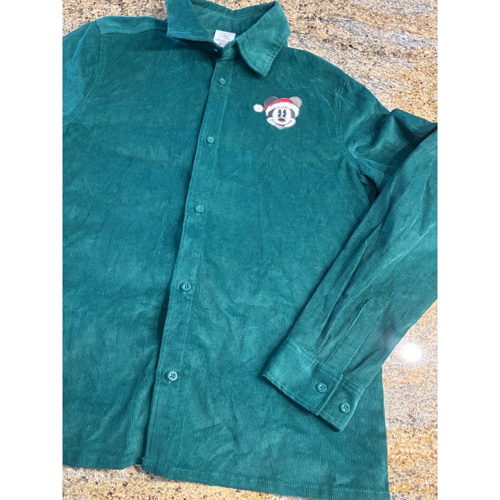Disney Mickey Mouse Christmas Green Corduroy‎ Button Down Shirt Mens Small S - Picture 3 of 11